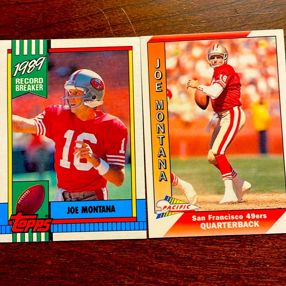 Joe Montana football 2 cards 49ERS. Team 1991 Topps 1990 pristine shape
